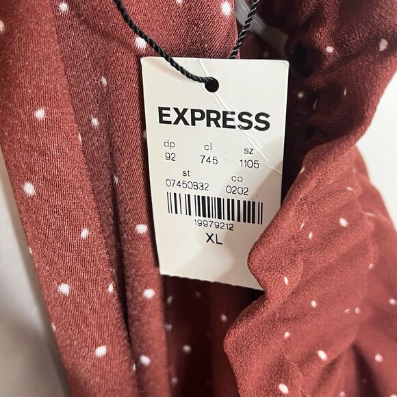 Express Polka Dot Ankle High Rise Pants Rust Womens XL Paperbag Elastic Waist - Picture 8 of 10